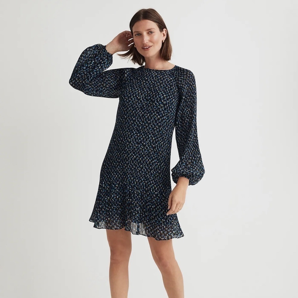 NWT Madewell Crinkle ‘Georgette’ Floral Mini Dress in Deep Indigo Size Medium